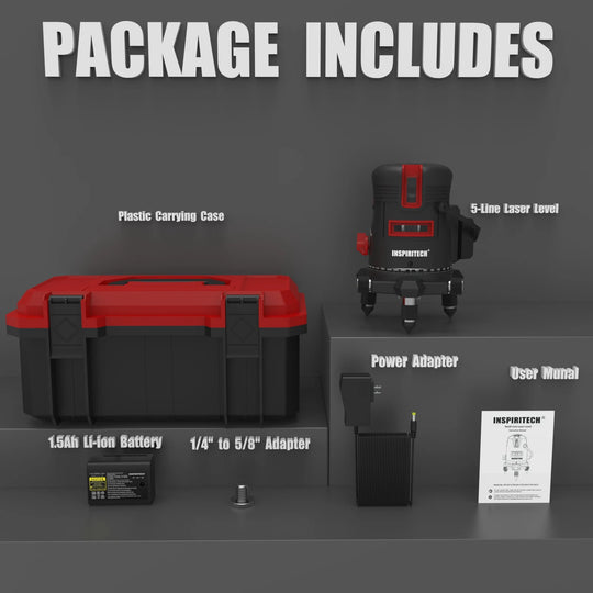 Inspiritech 5 Lines Red Beam Self-Leveling Laser Level with 360° Rotary Base TR-5LR-1