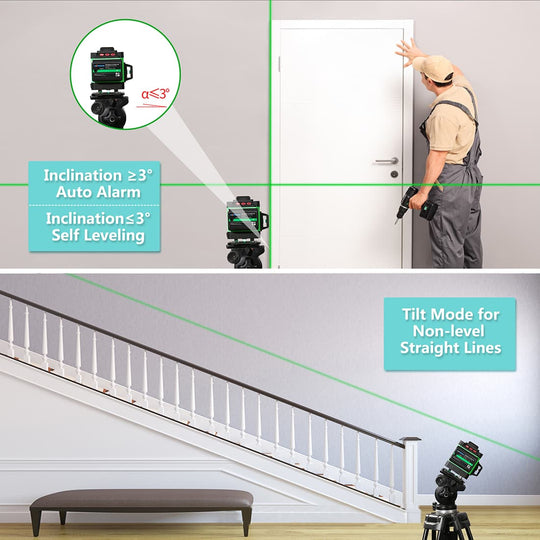 Inspiritech 3x360° Self-Leveling Line Laser Level With Remote Control TDY01