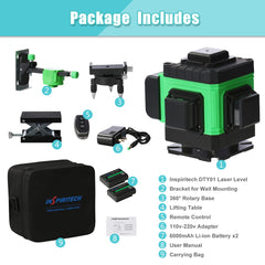 Inspiritech 3x360° Self-Leveling Line Laser Level With Remote Control TDY01