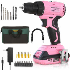 Inspiritech 20V Max Brushless Cordless Pink Power Drill Set BL6010P