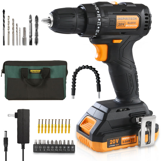 Inspiritech 20V Max Brushless Cordless Power Drill Set BL6010