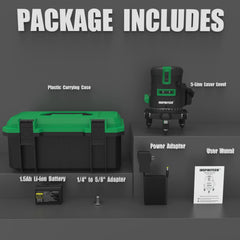 Inspiritech 5 Lines Green Beam Self-Leveling Laser Level With 360° Rotary Base TG-5LR-1
