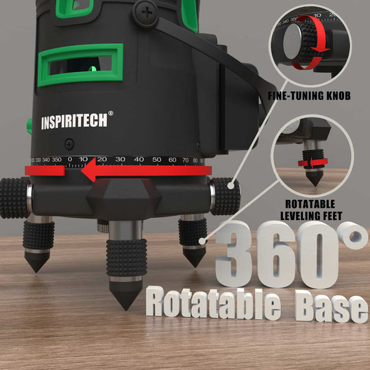 Inspiritech 5 Lines Green Beam Self-Leveling Laser Level With 360° Rotary Base TG-5LR-1